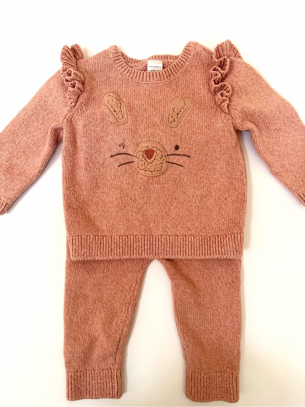 Carter's blush pink knit baby sweater and pants set